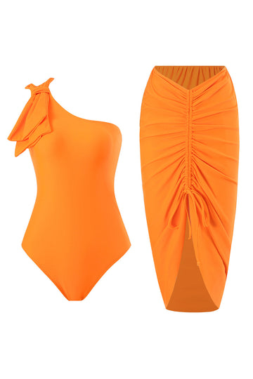 Maillots de bain de plage une pièce orange froncé